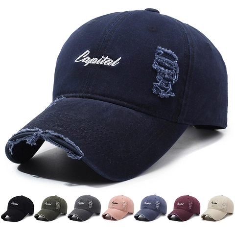 Vintage Distressed Baseball Cap Washed Cotton Letter Embroidery Adjustable Sun Hat Retro Outdoor Streetwear For Unisex