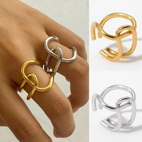 Geometrischer Überkreuzter Offener Ring Edelstahl PVD Vergoldet Verstellbar Minimalistisch Modeschmuck Für Damen
