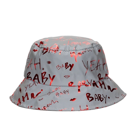 Reflective Graffiti Bucket Hat Polyester Luminous Letter Print Sun Protection Outdoor Streetwear For Men Women