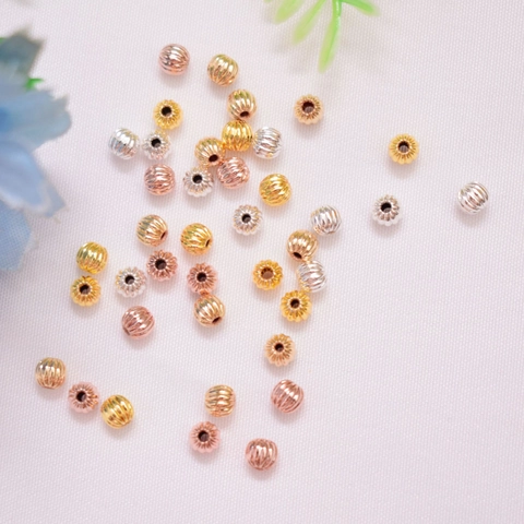 Cuentas Espaciadoras Estriadas De Calabaza Cobre Chapado En Oro Para Fabricación De Joyas Pulseras Collares DIY Redondo