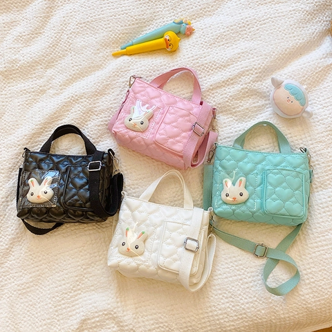 Bolso Bandolera Niña Lindo Conejo Dibujos Animados Corazón Acolchado Cuero PU Bolso De Hombro Niños Moda