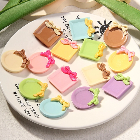 Assiettes Miniatures Petits Plateaux Résine Accessoires Nœud DIY Maison De Poupée Décoration Coque Téléphone Mignon Coloré