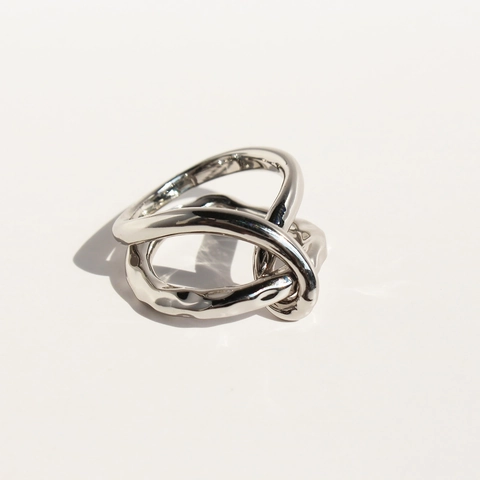 Messing Vergoldeter Knoten Ring Verschlungen Zweilagig Geometrisch Strukturiert Gehämmert Minimalistischer Schmuck Für Damen Herren