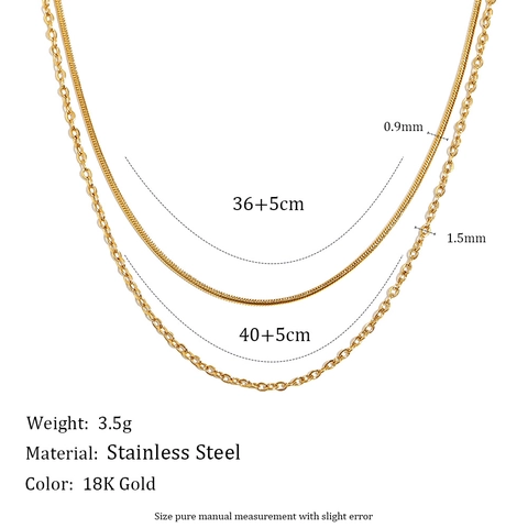 Double Layer Necklace 18K Gold Plated Stainless Steel Snake And O-Chain Minimalist INS Style Fashion Jewelry For Women