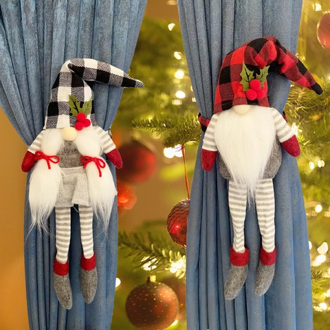 Nordische Kerstkabouter Gordijnophouders Paar Pluche Zweedse Tomte Gordijngespen Voor Kerst Feestdagen Thuis Decoratie