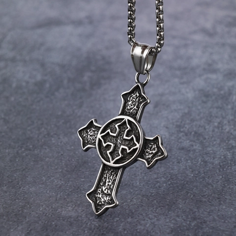 Collana Con Ciondolo A Doppia Croce Vintage Acciaio Inossidabile Gotico Hip Hop Retro Punk Medievale Gioielli Uomo Donna