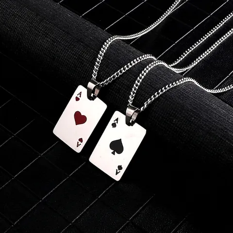Poker Ace Of Spades Heart Card Pendant Necklace Stainless Steel Hip Hop Punk Jewelry For Men Women Couples Creative Polished