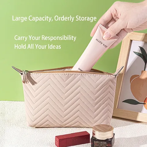 Portable PU Leather Cosmetic Bag Waterproof Quilted Dumpling Shape Travel Toiletry Organizer Makeup Storage Pouch