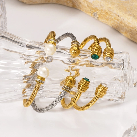 Στριφτό Βραχιόλι Cuff Από Ανοξείδωτο Ατσάλι 18K Επιχρυσωμένο Με Πέρλες Και Κρύσταλλα Κομψό Κόσμημα Για Γυναίκες