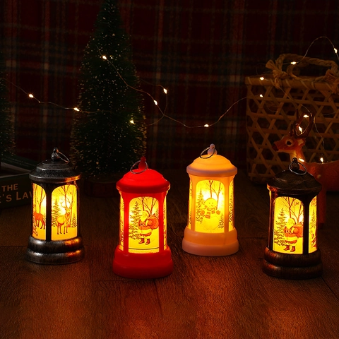 Retro Mailbox Christmas LED Lantern Warm Night Light Santa Snowman Reindeer Pattern Festive Desktop Ornament Party Gift