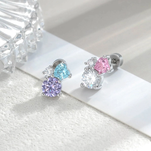 Cartilage Piercing Stud Earring Heart Zircon Titanium Steel Copper Geometric Fashion Body Jewelry For Women Screw Back