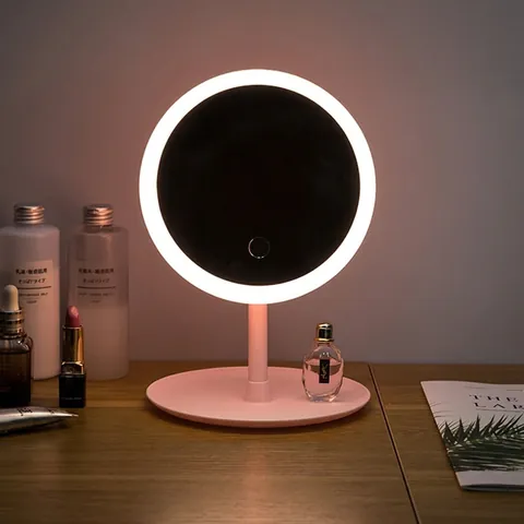 Miroir De Maquillage LED Trois Modes De Couleur Gradation Continue Rechargeable Miroir De Table Commande Tactile Base De Rangement
