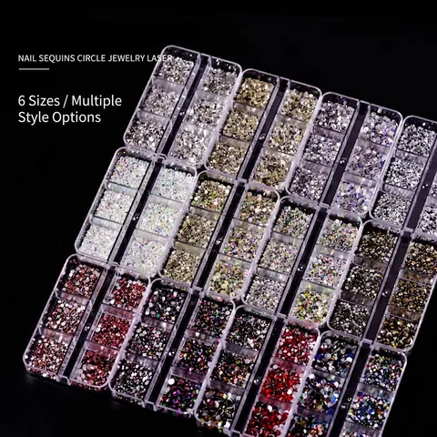 Nagelkunst Steentjes Plaksteentjes Glas Gemengde Maten Manicure Decoratie Kleurrijke Kristallen Bedels Doe Het Zelf Accessoires Rasterdoos