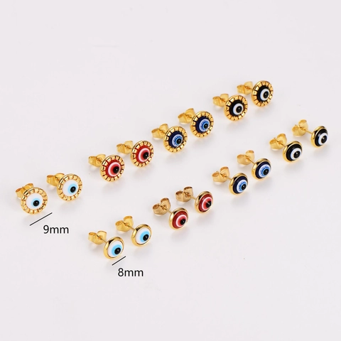Round Evil Eye Stud Earrings Crafted From 304 Stainless Steel Turkish Protection Fashion Jewelry Unisex Style