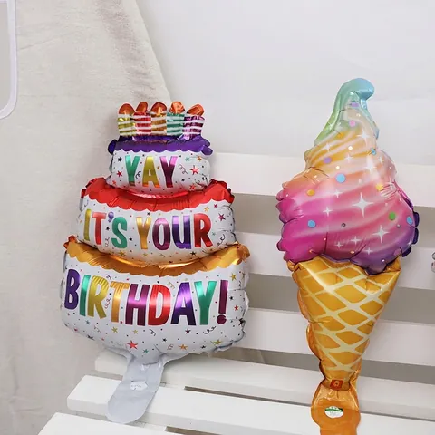 Mini Ice Cream Cone Cake Cupcake Foil Balloons Aluminum Film Rainbow Macaron Birthday Party Decorations Kids Favors Novelty