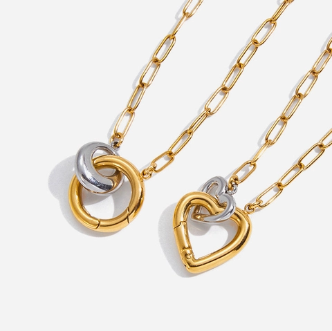 Collar Con Colgante De Corazón Entrelazado Acero Inoxidable Chapado En Oro 18K Bicolor Cadena De Clip Para Mujer
