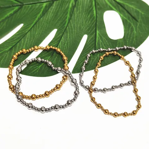 Bracciale Con Perline Minimalista Acciaio Inossidabile Perline Tonde Dimensioni Alternate Gioielli Da Donna