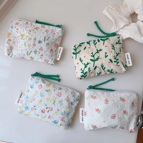 Frisse Katoenen Portemonnee Met Bloemenprint Mini Canvas Opbergtas Ritszakje Voor Lippenstift En Dagelijkse Kleine Spullen