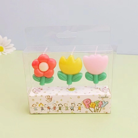 Kreatives Blumenförmiges Geburtstagskerzen-Set Bunte Tulpen Gänseblümchen Kuchendekoration Cartoon Partyzubehör Rauchfreie Paraffinwachskerzen