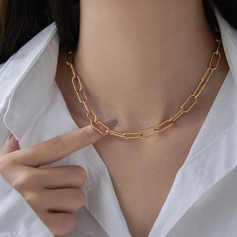 Minimalist Paperclip Chain Necklace Titanium Steel Thick Link Adjustable Choker For Women Modern Fashion Jewelry