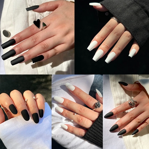Unghie Finte Opache Colore Solido Unghie Artificiali Smerigliate Forma Bara Mandorla Quadrata Per Donne