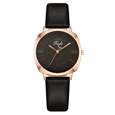 Women's Fashion Quartz Watch Rose Gold Metal Case Minimalist Faux Leather Strap Wrist Watch For Ladies Daily Wear