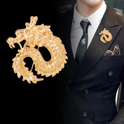 Vintage Alloy Dragon Brooch Retro Mythical Animal Lapel Pin For Men Women Suit Jacket Badge Distressed Electroplated Jewelry Gift