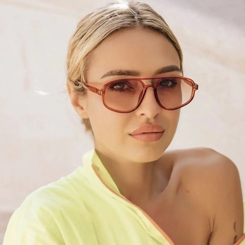 Gafas De Sol Aviador Vintage Para Mujer Doble Puente Irregular Montura PC Lentes AC Protección UV400 Moda