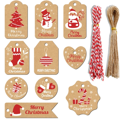 Etichette Regalo in Carta Kraft di Natale Babbo Natale Pupazzo di Neve Albero Con Corde in Juta e Cotone per Decorazioni