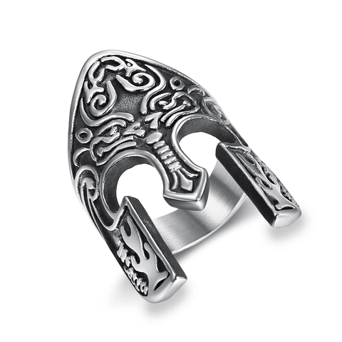 Spartan Helmet Ring 316 Stainless Steel Vintage Gladiator Mask Gothic Viking Jewelry For Men Retro Embossed Band
