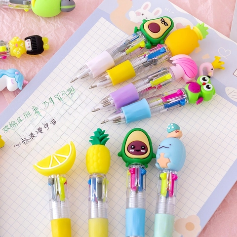 Mini Penna A Sfera Multicolore Cartoni Animali Frutta Silicone Scatto Plastica Cancelleria Scuola Scrittura