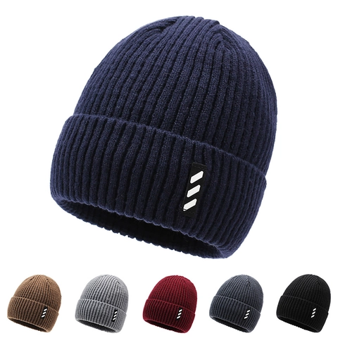 Gorro De Punto De Invierno Grueso Nervado Cálido Resistente Al Viento Al Aire Libre Casual Gorro Para Hombres Mujeres Color Sólido