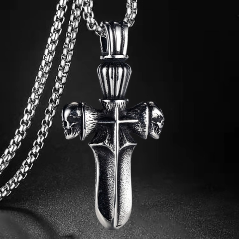 Collana Con Pendente A Croce Teschio Gotico Acciaio Inossidabile Lega Punk Vintage Gioielli Hip Hop Per Uomo Donna