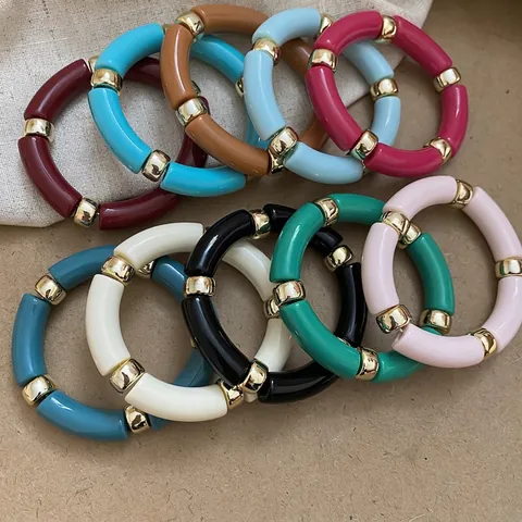 Bracciale Elastico In Tubo Curvo Acrilico Distanziatori In Lega Dorata Braccialetto Geometrico Minimalista Per Donna Alla Moda