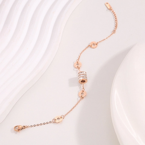 Bracciale Da Donna In Acciaio Inossidabile Con Anelli Con Numeri Romani E Cilindro In Zircone Pavé Gioielli Di Moda