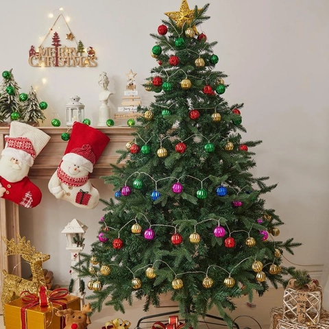 Luci A Stringa LED Palline Di Natale Galvanizzate Scintillanti Sfaccettate Ornamenti Appesi Per Albero Vetrina