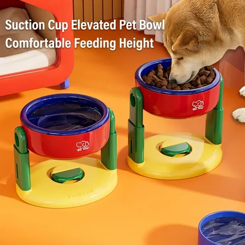 Adjustable Elevated Pet Bowl For Dogs And Cats With Suction Cup Base Multiple Height Plastic Feeding Water Dish