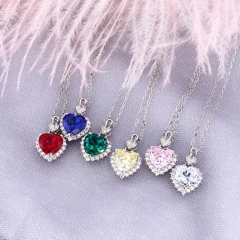 Collana Pendente Cuore S925 Argento Sterling Pietra Preziosa Halo Moissanite Cuore Dell'Oceano Per Donne Gioiello Regalo