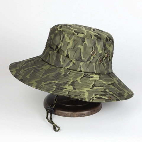 Camouflage Outdoor Bucket Hat Wide Brim Sun Protection Adjustable Chin Strap Quick Dry Fishing Hiking Boonie Hat