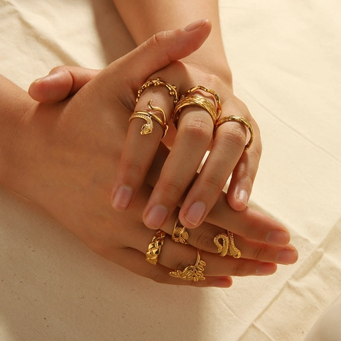 Mode Edelstahl Offene Verstellbare Ringe Für Damen 18K Vergoldet Gesteppt Gewebt Geometrischer Minimalistischer Stapelbarer Schmuck