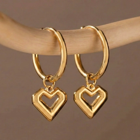 Hart Hanger Hoop Oorbellen Roestvrij Staal 18K Verguld Hol Geometrisch Minimalistisch Niche Ontwerp Voor Vrouwen