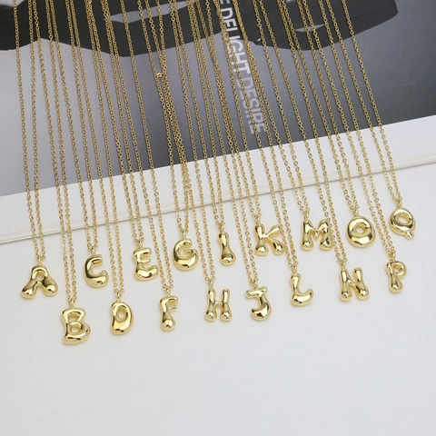 18K Gold Plated Copper Bubble Alphabet Pendant Necklace Smooth Balloon Letter Charm Hip Hop Personalized Jewelry For Women