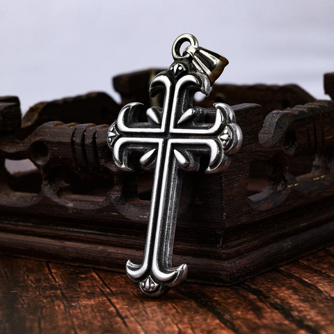 Collar Con Colgante De Cruz Gótica Vintage Acero Inoxidable Grabado Joyas Religiosas Retro Para Hombres Mujeres Metal Pulido