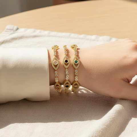 Pulsera Deslizante Ajustable Evil Eye Cobre Chapado En Oro 18K Circonita Cúbica Joyería Colorida Regalos Para Mujeres Boho