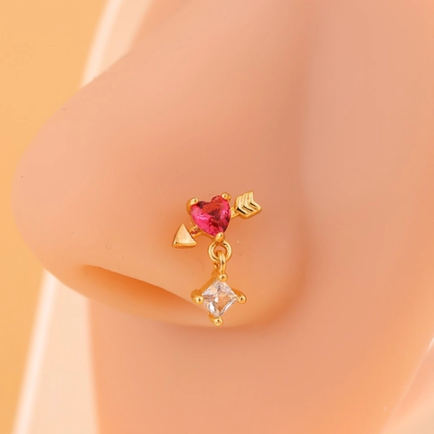 18K Vergulde Koperen Neusringen Studs Zirkoon Ingelegd Hart Vlinder Hanger Lichaam Piercing Sieraden Voor Vrouwen