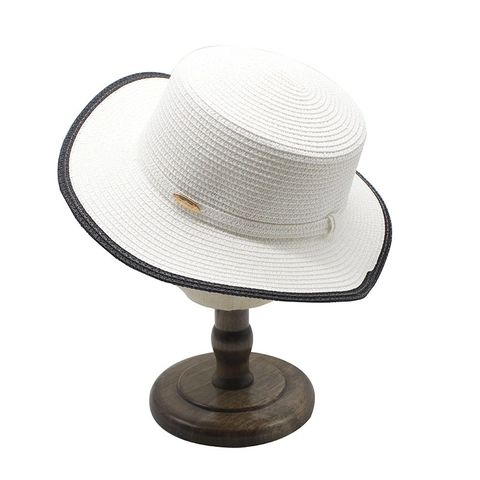 Cappello Di Paglia Boater Da Donna Tesa Larga Protezione Solare Estate Spiaggia Viaggio Nastro Decor