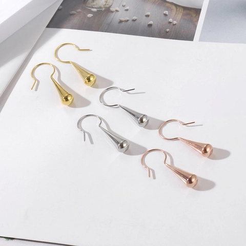Pendientes De Gancho De Gota De Agua De Acero Inoxidable Minimalistas Colgantes Elegantes Para Mujer Acabado Pulido