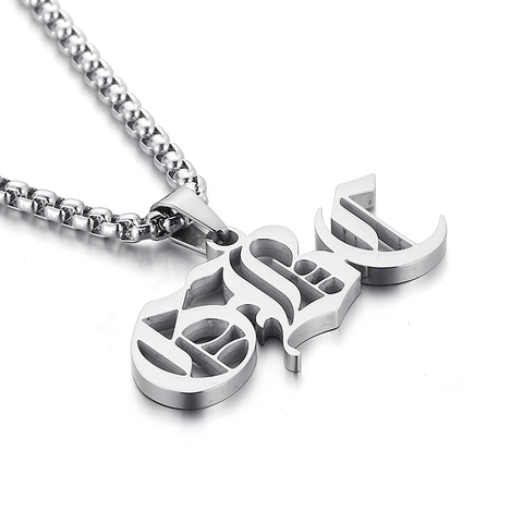 Collana Con Pendente Lettera Gotica Baby Hip Hop Acciaio Inossidabile Cilindro Pietra Zircone Blu Gioielli Per Uomo Donna