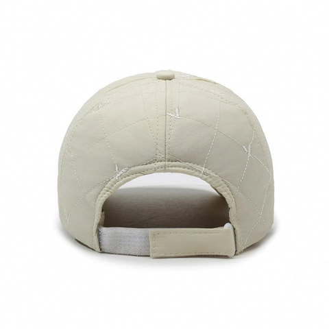 Quilted Baseball Cap Warm Winter Diamond Pattern Polyester Adjustable Back Bird Logo Patch Korean Style Women Men