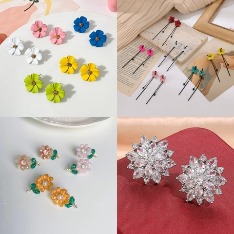 Vintage Französische Legierung Blume Ohrstecker Strass Künstliche Perle Eingelegt Geometrische Ohrringe Schmuck Für Damen Zubehör